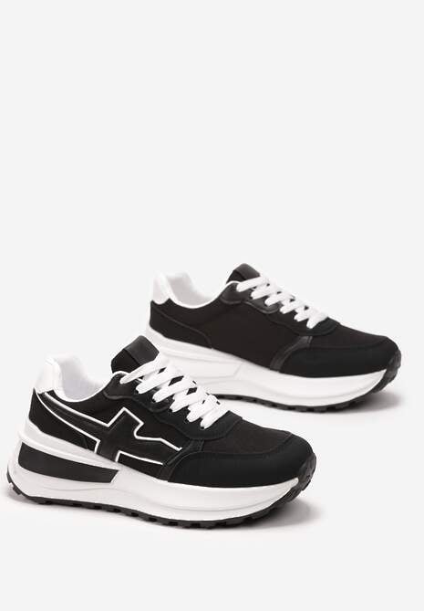Czarno-Białe Sneakersy przed Kostkę na Platformie z Wstawką Evienne