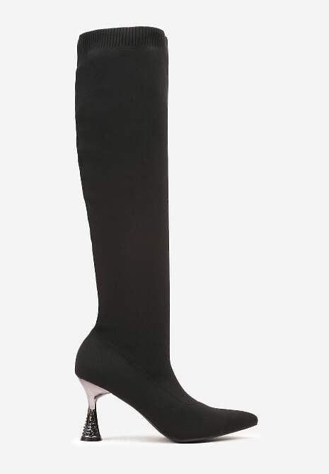 Czarne Kozaki Vices ze Skarpetkową Cholewką na Klepsydrze z Cyrkoniami Gioluna