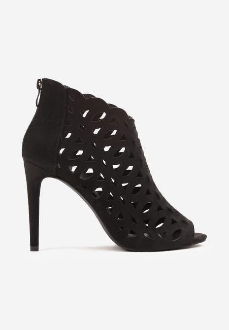 Czarne Ażurowe Sandały Botki Vices na Szpilce Natessae