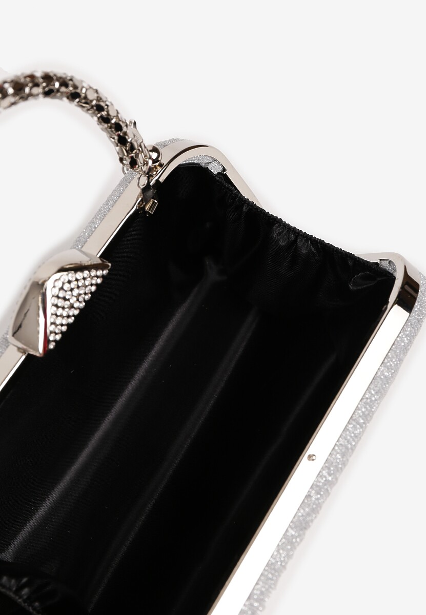 Srebrna Torebka Kopertówka z Brokatem z Łańcuszkiem i Uchwytem Zarletta