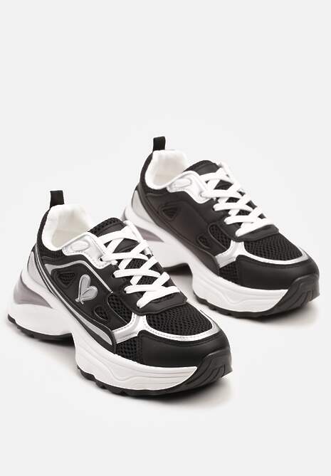 Czarne Sneakersy na Platformie z Ozdobnym Sercem Wizana