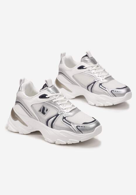 Białe Sznurowane Sneakersy z Siateczką i Wycięciami Solenare