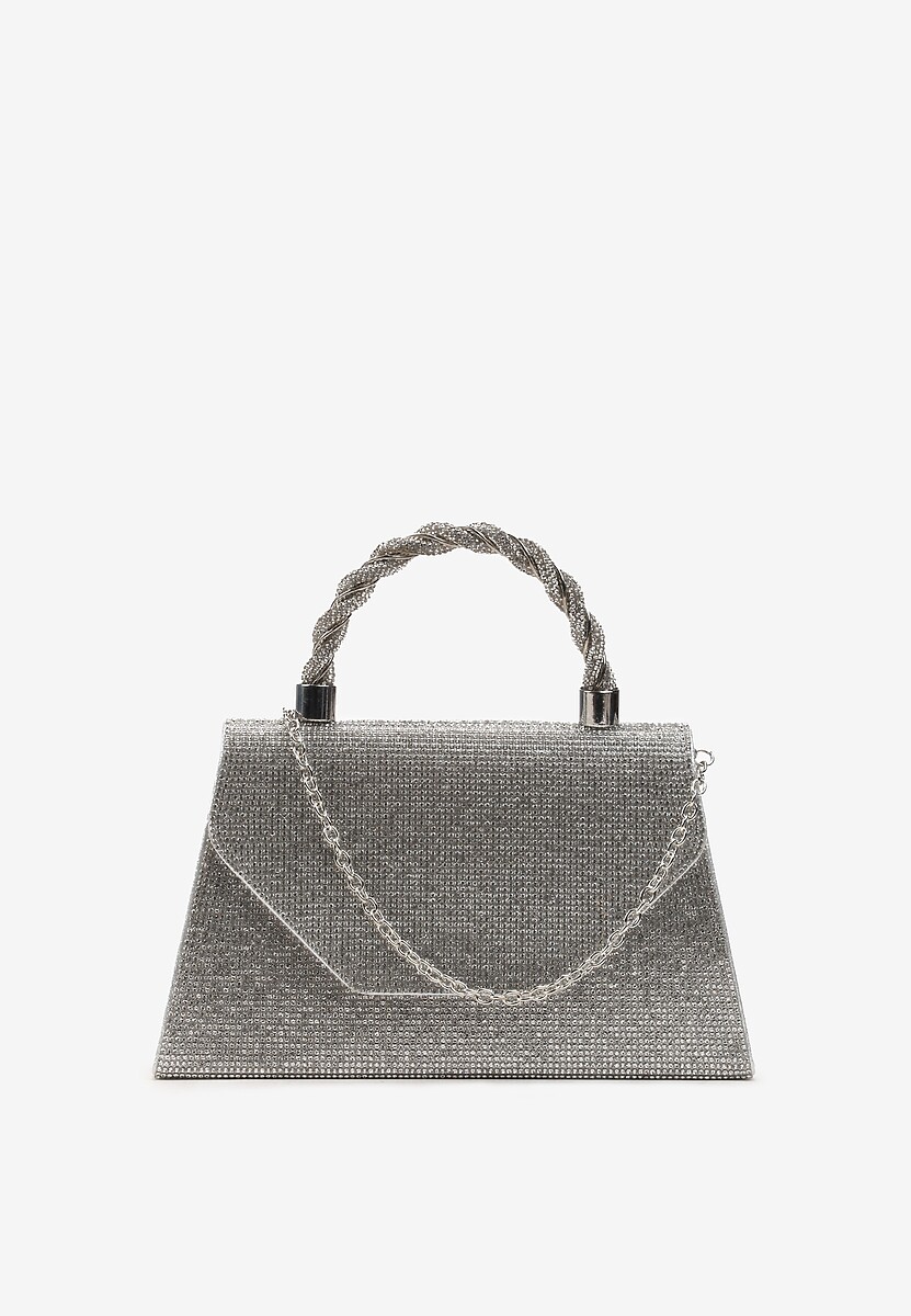 Srebrno-Złota Mała Torebka w Cyrkonie z Rączką i Łańcuszkiem Twistelle