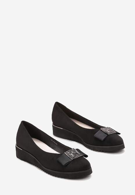 Czarne Półbuty z Kokardką i Wkładką ze Skóry Naturalnej Aviaba