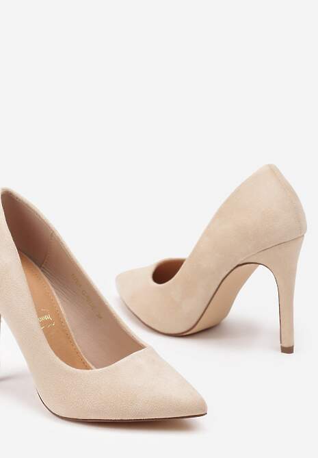 Jasnobeżowe Szpilki Vices z Wkładką ze Skóry Naturalnej Innatia