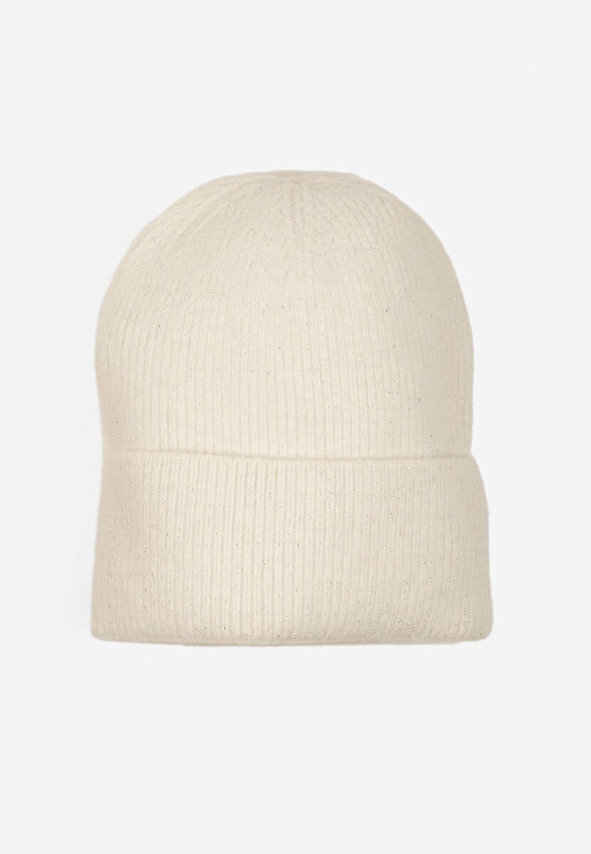 Jasnobeżowa Czapka z Metaliczną Nicią i Wywinięciem Temivra