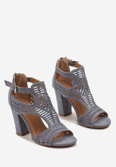 Niebieskie Ażurowe Sandały na Wysokim Słupku ze Sprzączką przy Kostce Votilla