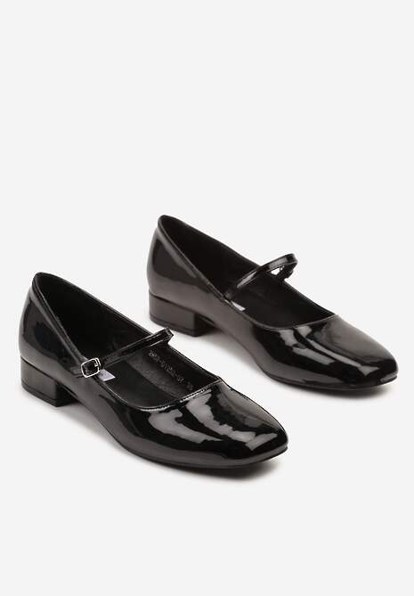 Czarne Czółenka na Niskim Obcasie Zapinane na Sprzączkę przy Pasku Artia
