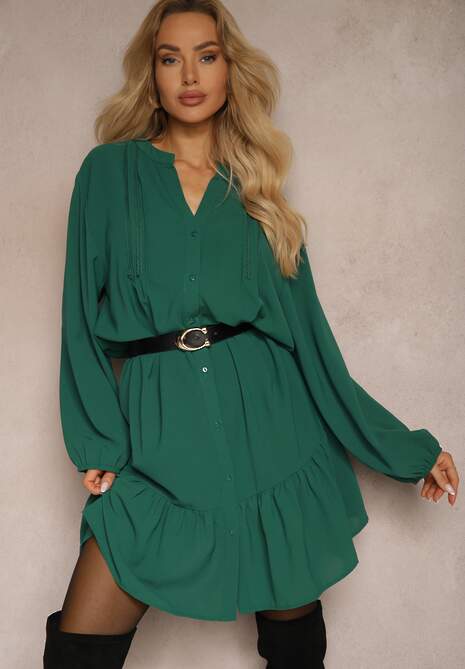 Ciemnozielona Koszulowa Sukienka Mini Galdra