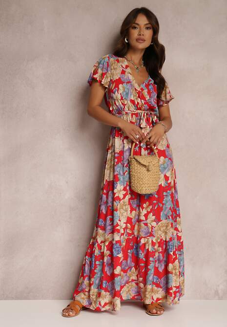 Czerwona Sukienka z Wiskozy Titinia