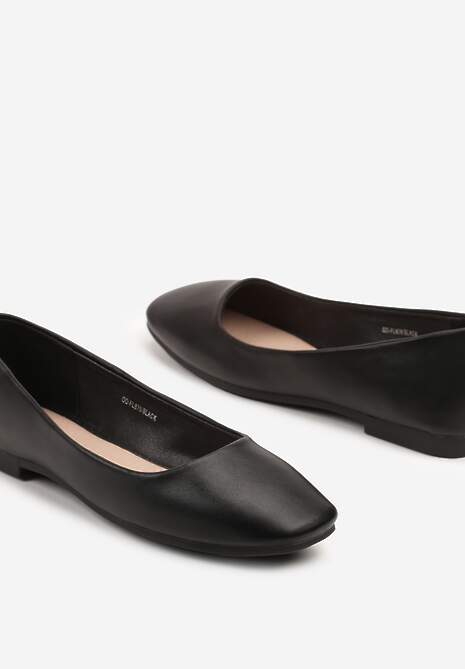 Czarne Klasyczne Balerinki Ozdobione Kwadratowym Noskiem Eleadora