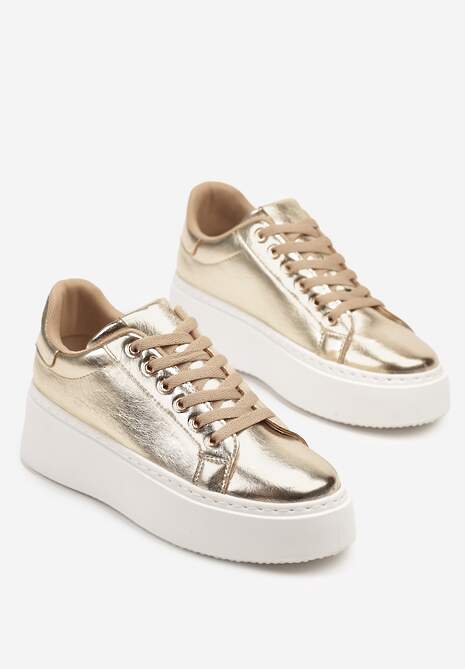 Złote Sneakersy na Grubej Podeszwie Cernanda