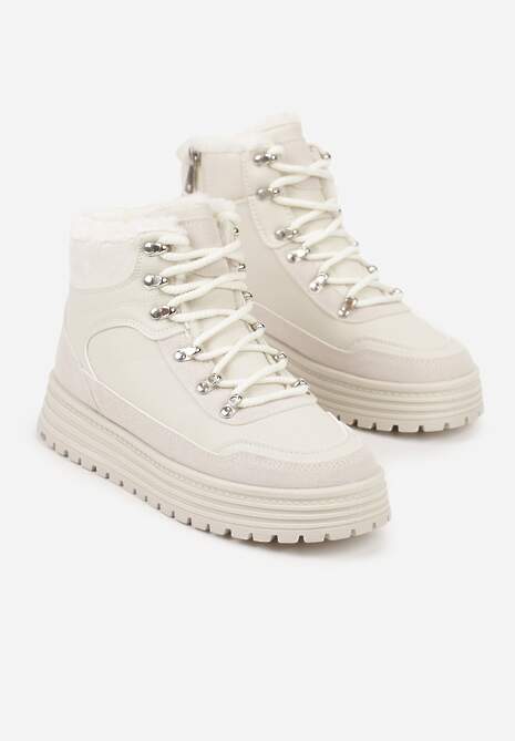 Beżowe Sneakersy w Stylu Traperów na Platformie Ewedora