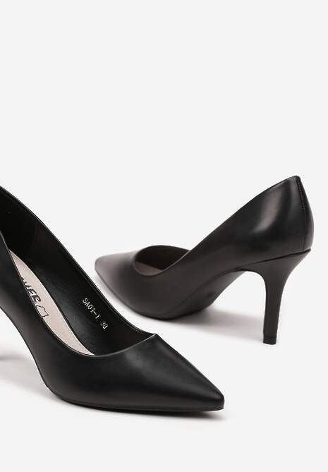 Czarne Eleganckie Czółenka na Szpilce z Wkładką ze Skóry Naturalnej Elarilia