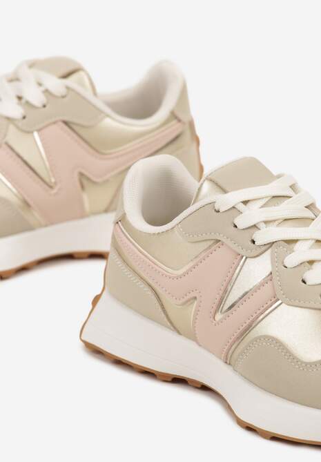 Złote Płaskie Sneakersy Ozdobione Geometrycznym Wzorem Rividi