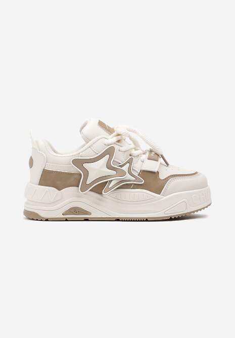 Ciemnobeżowe Sneakersy na Platformie z Grubymi Sznurowadłami i Zapięciem na Rzep Arlaia