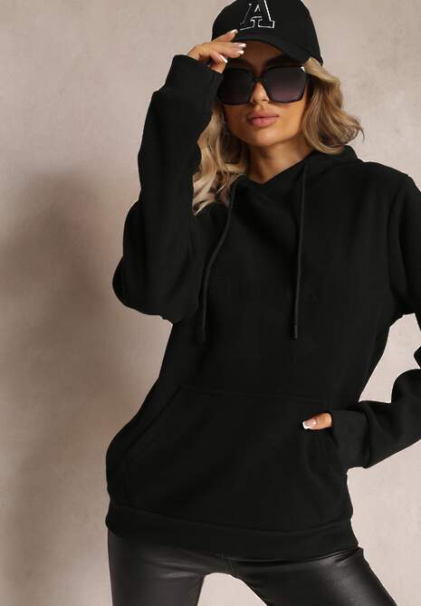 Czarna Dzianinowa Bluza z Nadrukiem i Kapturem Nehret