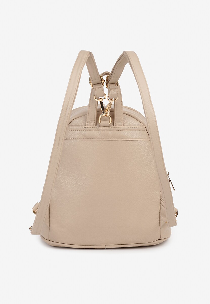 Ciemnobeżowy Casualowy Plecak z Metaliczną Aplikacją i Regulowanymi Szelkami Haliriss