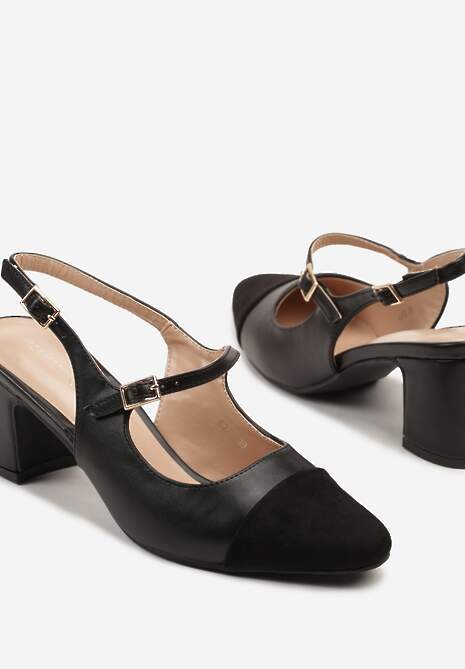Czarne Sandały na Słupku Slingback Ozdobione Paskiem Divolia