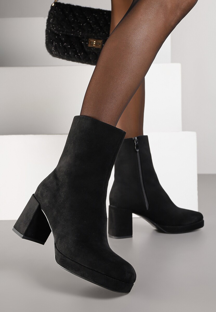 Brązowe Botki Vices na Platformie i Słupku Ozdobione z Kwadratowym Noskiem Faleanna