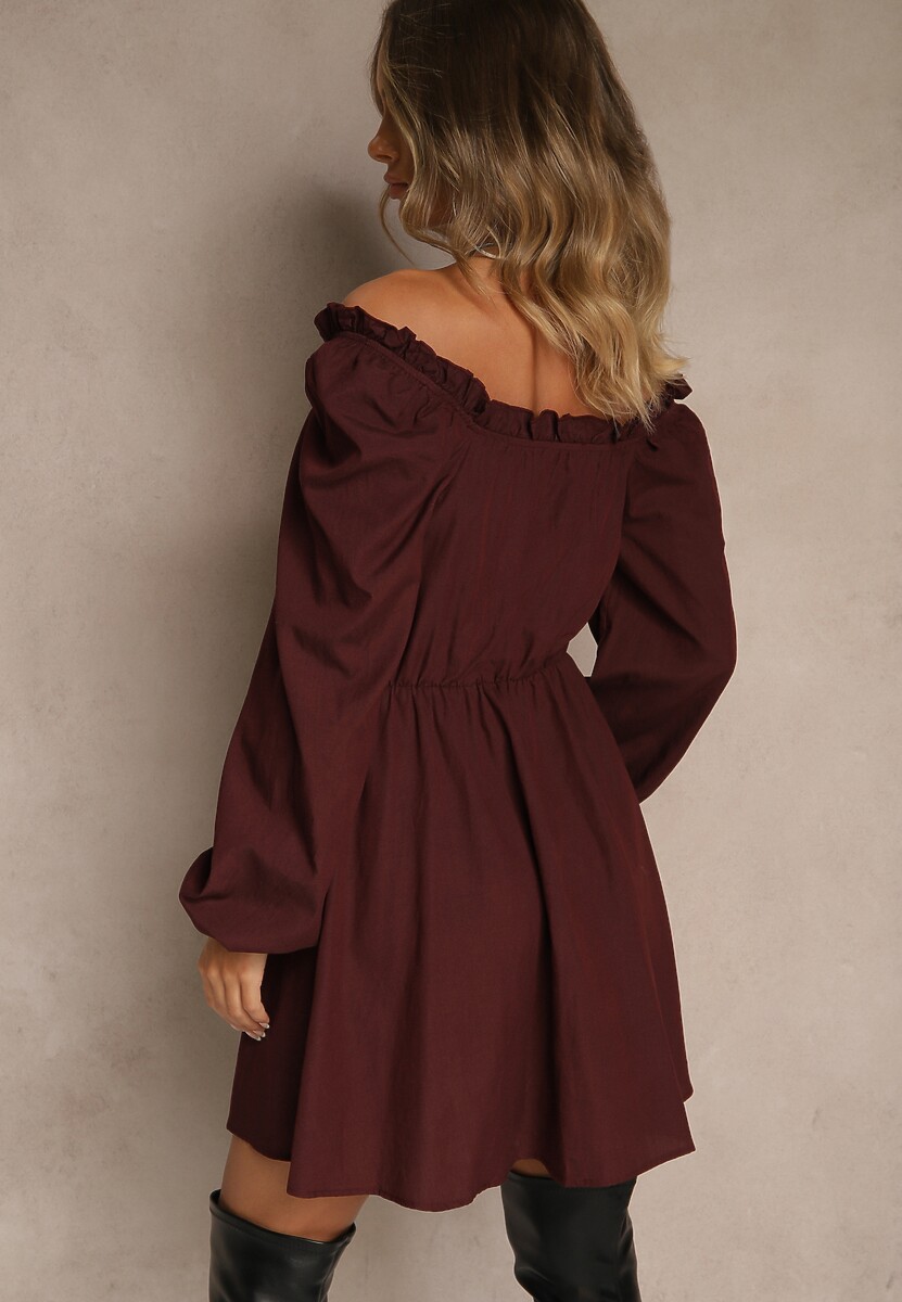 Brązowa Gorsetowa Sukienka Hiszpanka Vices z Guzikami i Bufiastymi Rękawami Resena