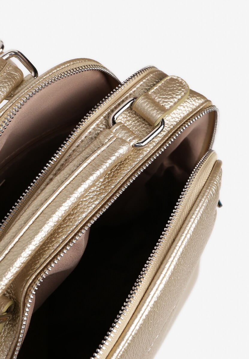 Złoty Mały Plecak o Geometrycznym Kształcie z Regulowanymi Szelkami Ralzeri