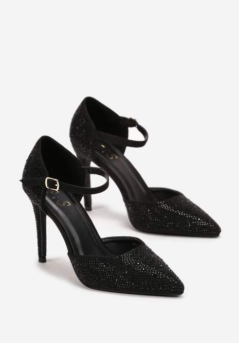 Czarne Szpilki w Cyrkonie ze Szpiczastym Noskiem Loira