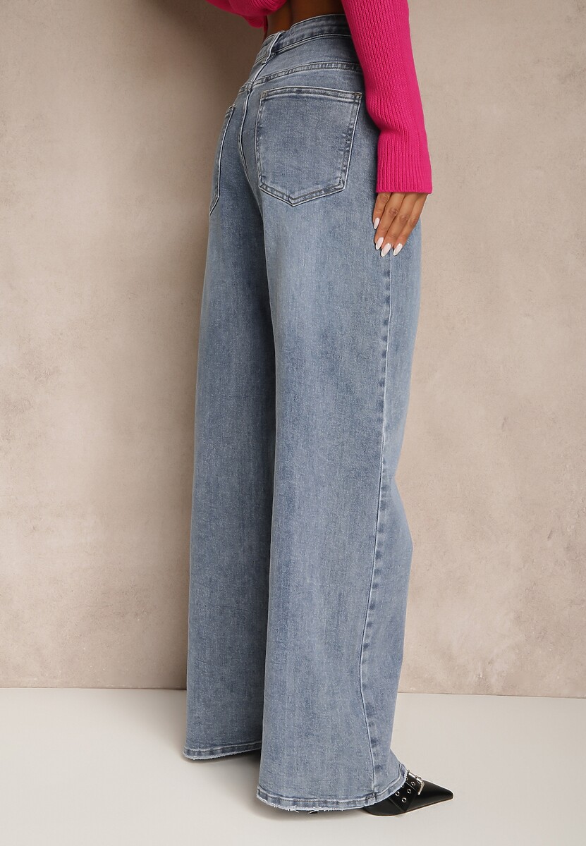 Niebieskie Jeansy Regular Waist z Szeroką Nogawką Tenophea