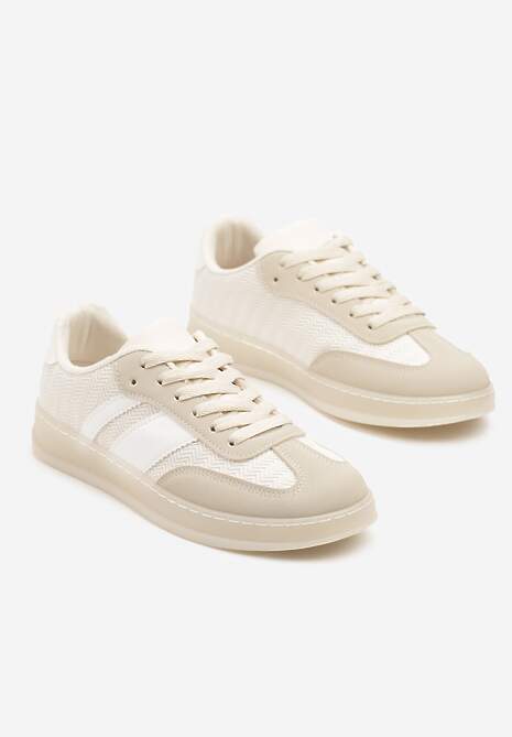 Beżowe Sneakersy Tenisówki Ozdobione Paskami Amodira