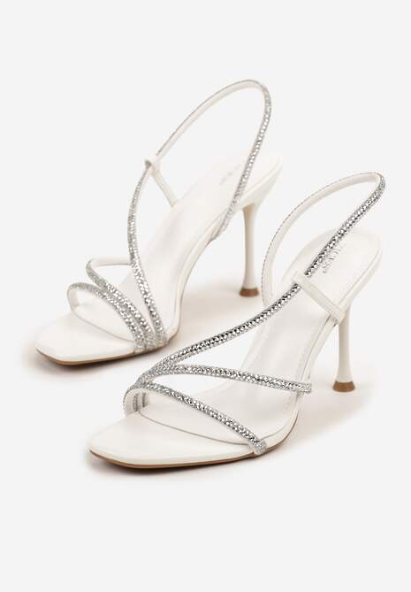 Białe Sandały Vices na Szpilce Ozdobione Paskami z Cyrkoniami Tilarea