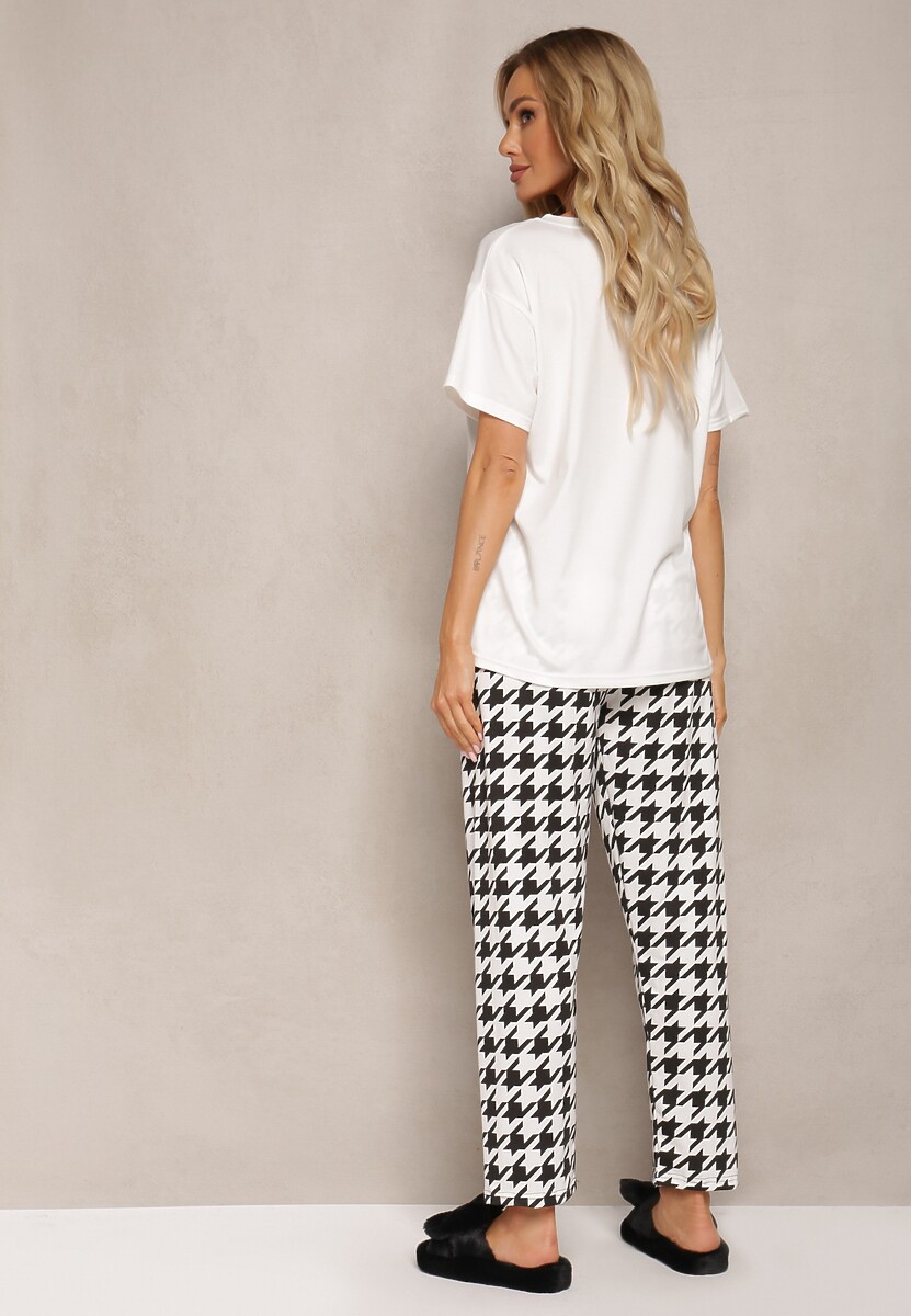 Biały Komplet Piżamowy Luźna Koszulka i Spodnie z Elastyczną Gumką Wilheli