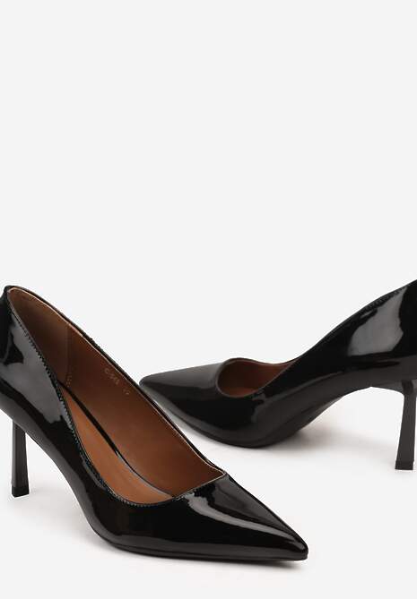 Czarne Klasyczne Lakierowane Czółenka z Noskiem w Szpic na Szpilce Zaithne