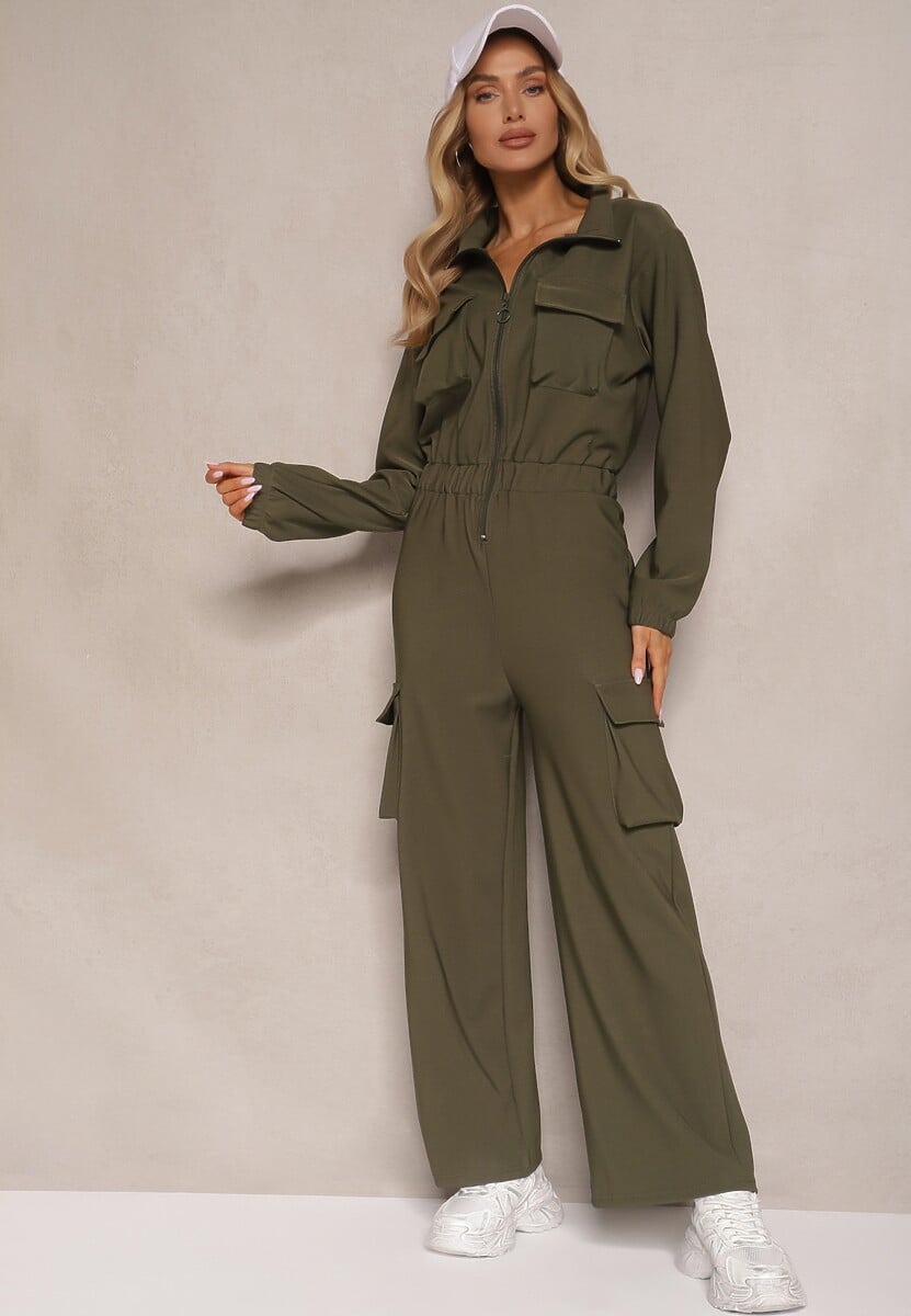 Zielony Kombinezon w Stylu Utility Taliowany Liarael