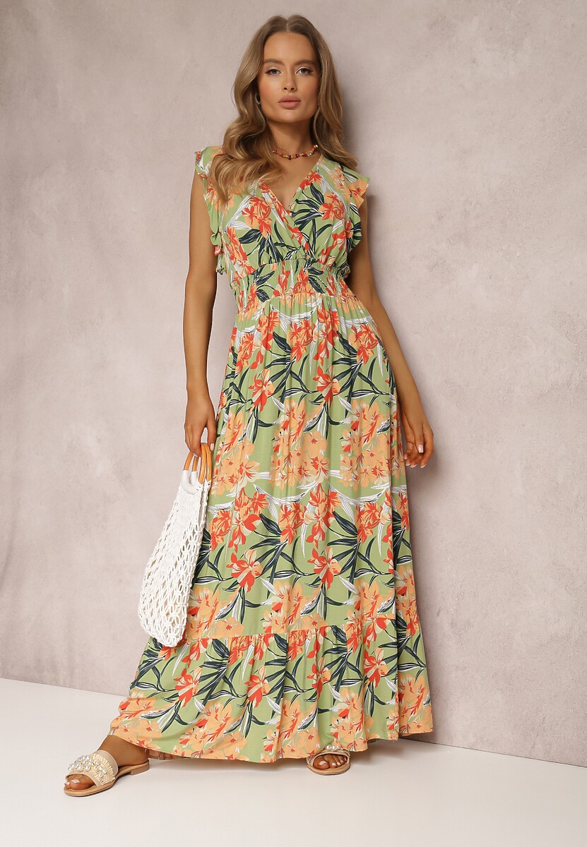 Zielona Sukienka z Wiskozy Biran