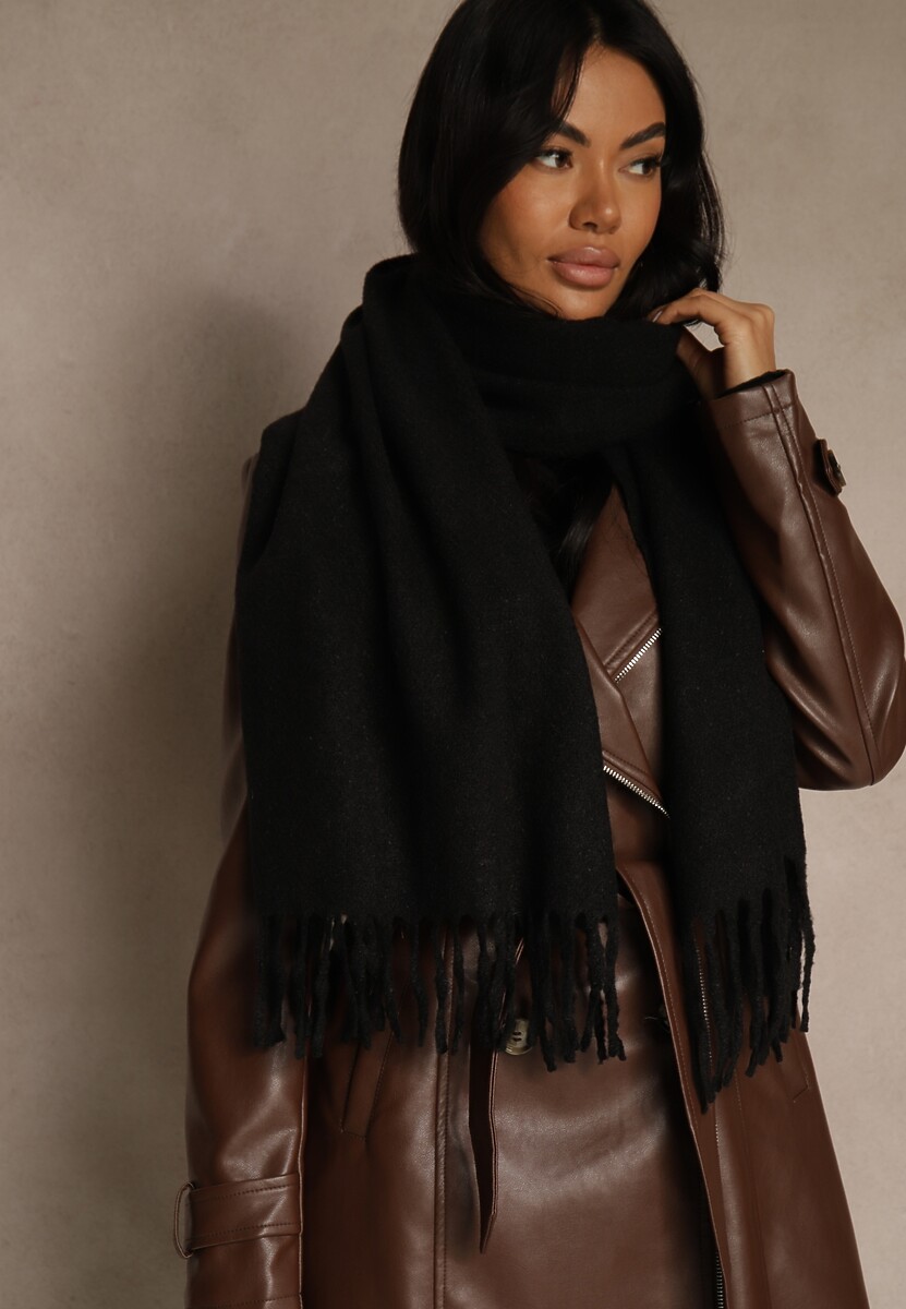 Ciemnobeżowy Gładki Szalik z Frędzlami Vetimare
