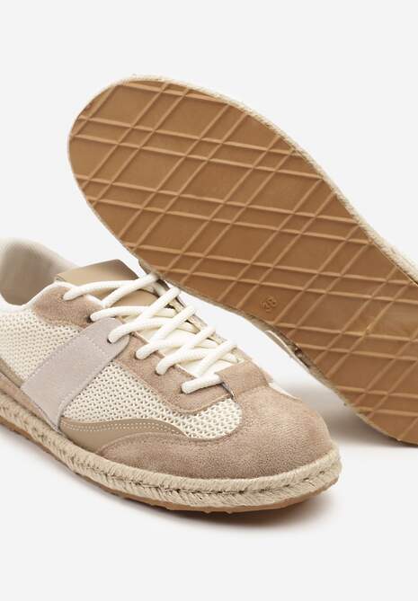 Ciemnobeżowe Sneakersy Typu Kultowe Tenisówki Zdobione Przeszyciami Grelloti