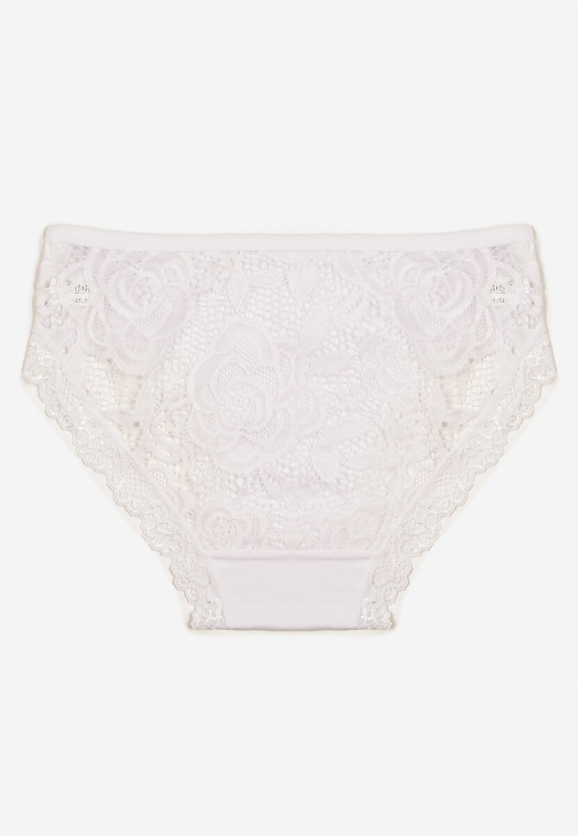 Białe Bawełniane Majtki Figi z Ozdobną Koronką Fusa