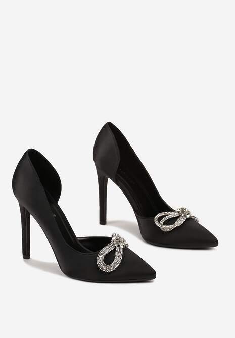 Czarne Szpilki z Cyrkoniami na Metalicznej Kokardzie Thistlea