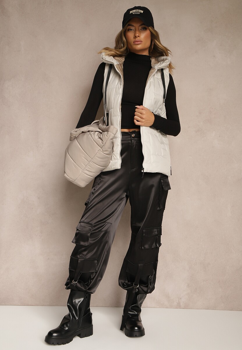 Jasnoszara Pikowana Kamizelka z Kapturem w Klasycznym Stylu Tulorina