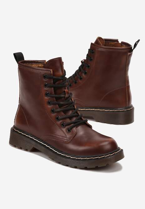 Brązowe Botki Workery na Grubej Podeszwie Inroca