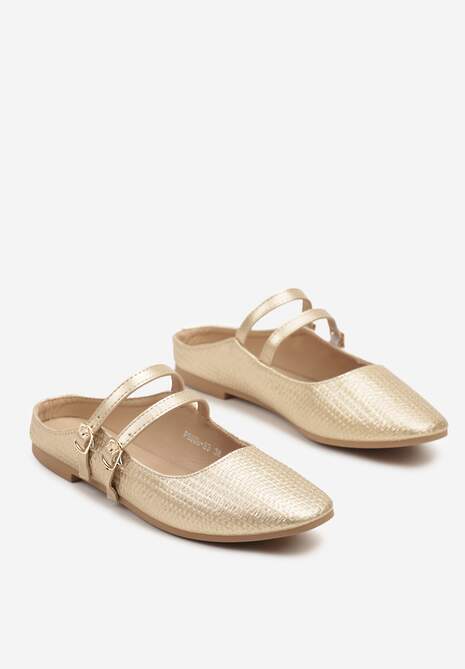 Złote Klapki Balerinki Ozdobione Paseczkami Davissae