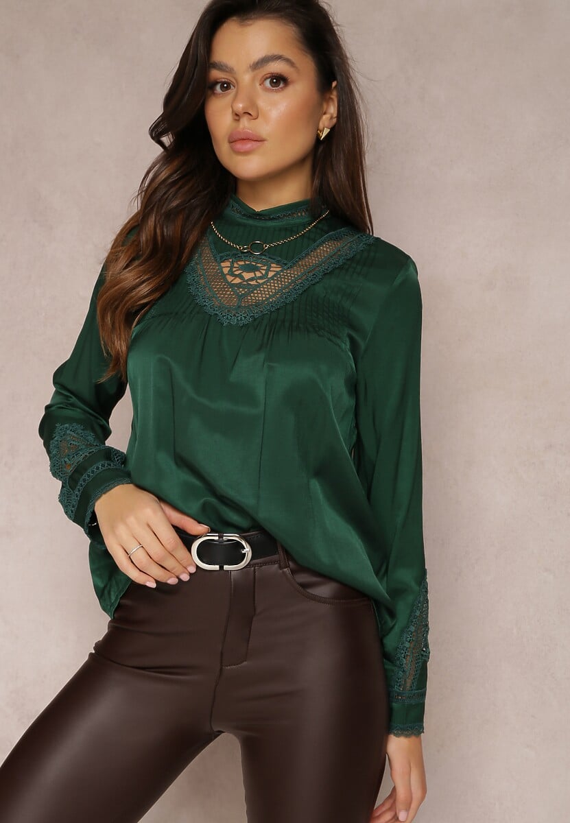 Beżowa Bluzka z Ażurowymi Zdobieniami Zehi