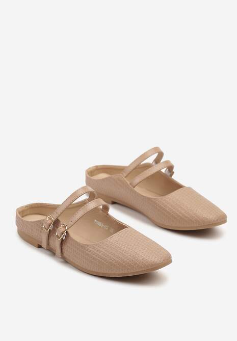 Ciemnobeżowe Klapki Balerinki Ozdobione Paseczkami Davissae