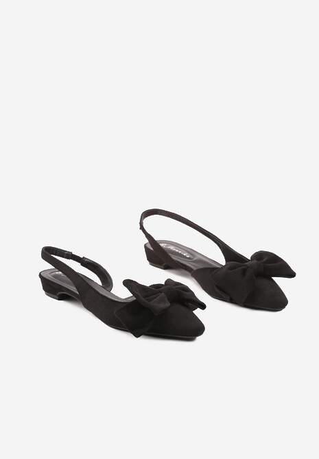 Czarne Sandały na Płaskiej Podeszwie Slingback z Kokardą Leavindra