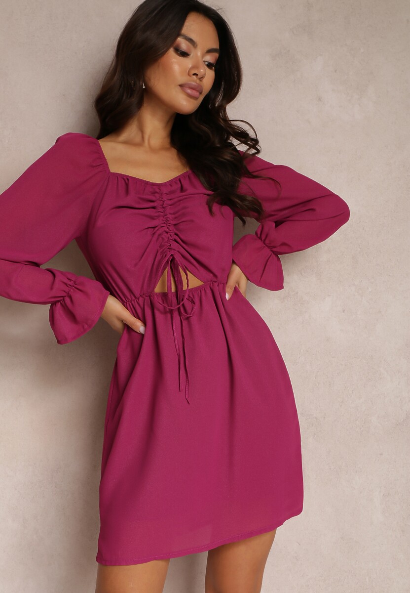 Fioletowa Sukienka z Błyszczącą Nitką i Ściągaczem z Przodu Beni