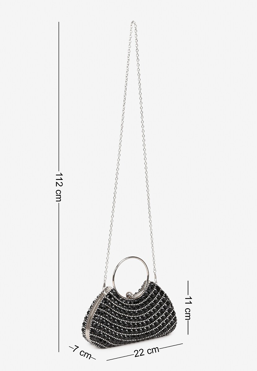 Czarna Torebka Koktajlowa do Ręki z Cyrkoniami i Okrągłym Uchwytem Siliannis