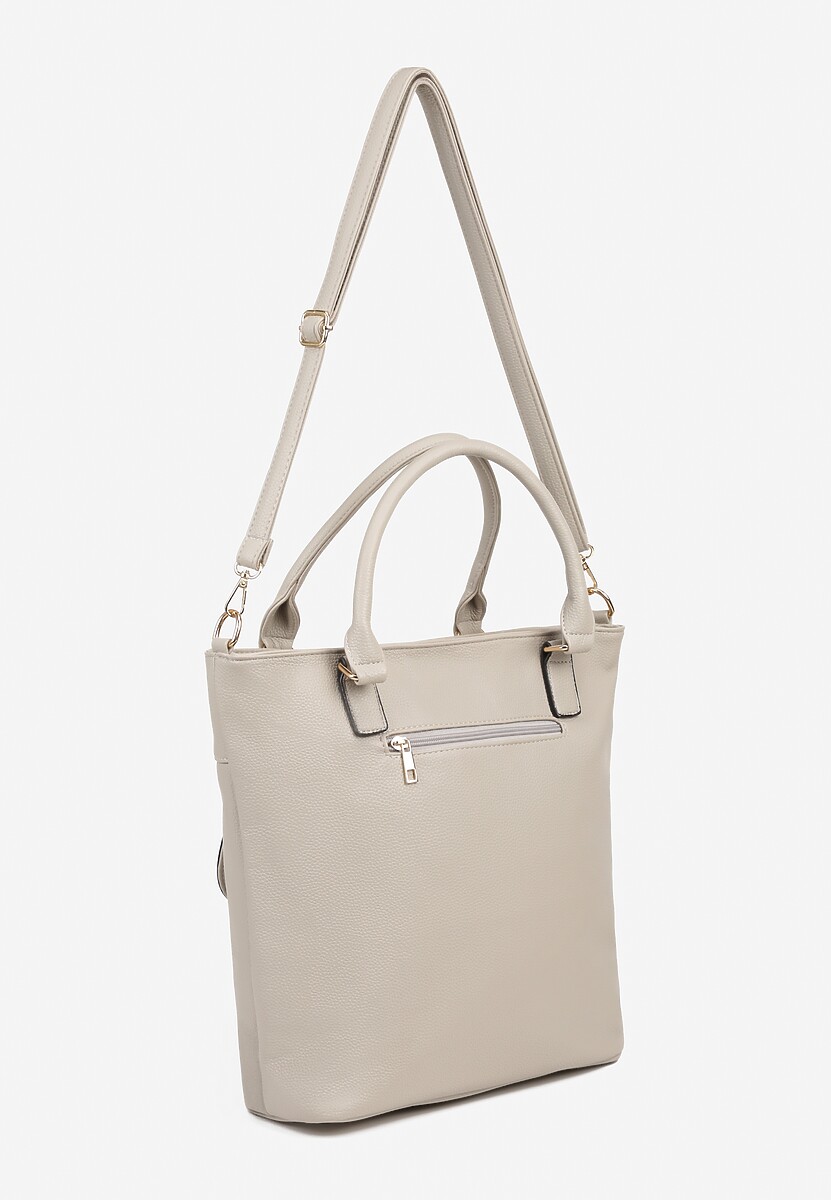 Szara Torebka Typu Shopper z Ozdobną Kieszenią i Paskiem Crossbody Frocelle