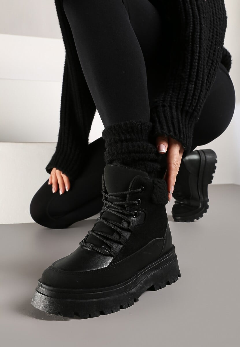 Ciemnobeżowe Traperki  Sznurowane Trapery Janne