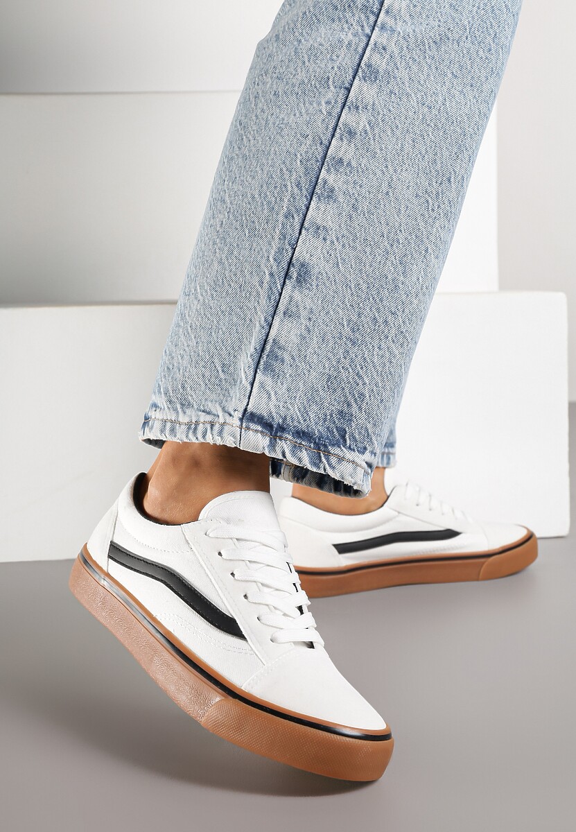 Biało-Beżowe Tenisówki z Boczną Naszywką Simeris