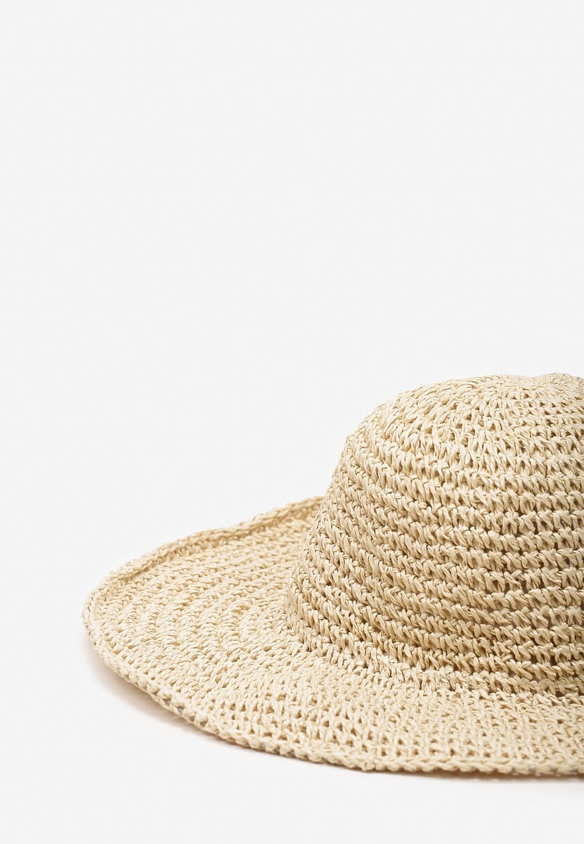 Jasnobeżowy Casualowy Pleciony Kapelusz z Szerokim Usztywnianym Rondem Recere